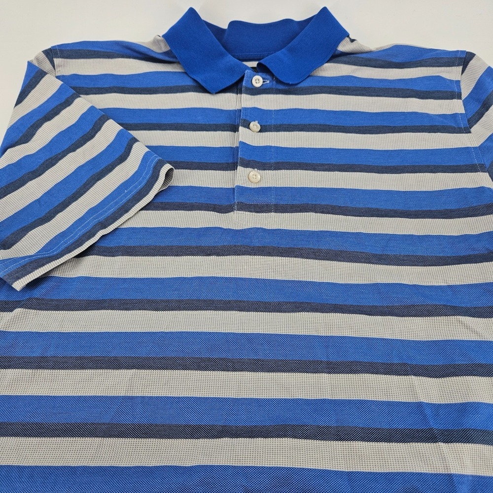 Brooks Brothers St Andrews Links Polo Shirt Large Blue Grey Striped Cotton